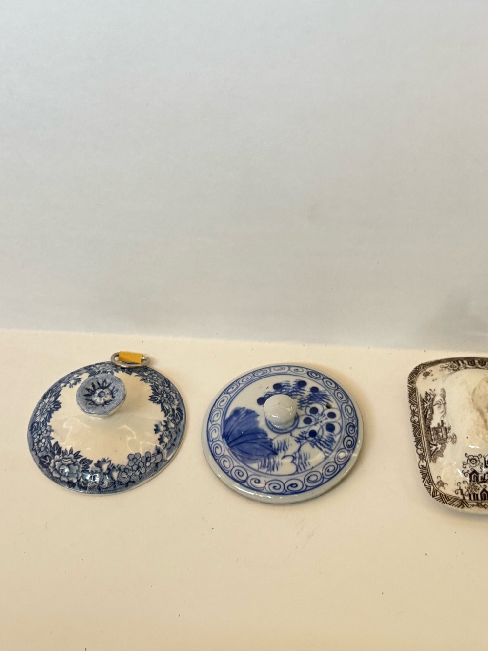 Vintage Blue and White Ceramic Decorative Lid - Home Art